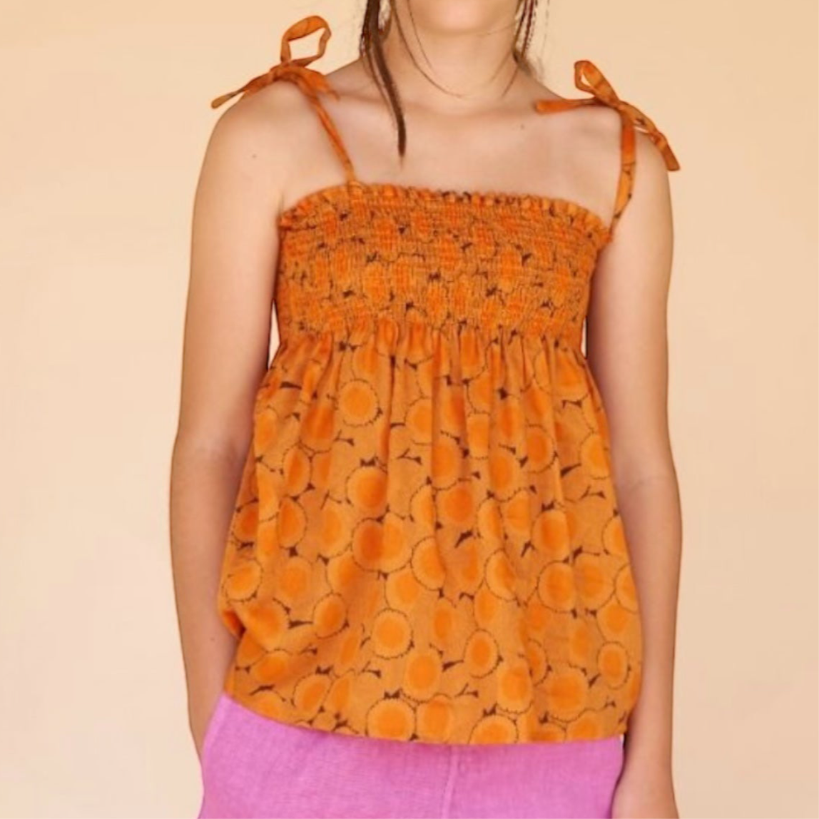 Smocked top by Longlivethequeen, size 4-10 years, color: orange
