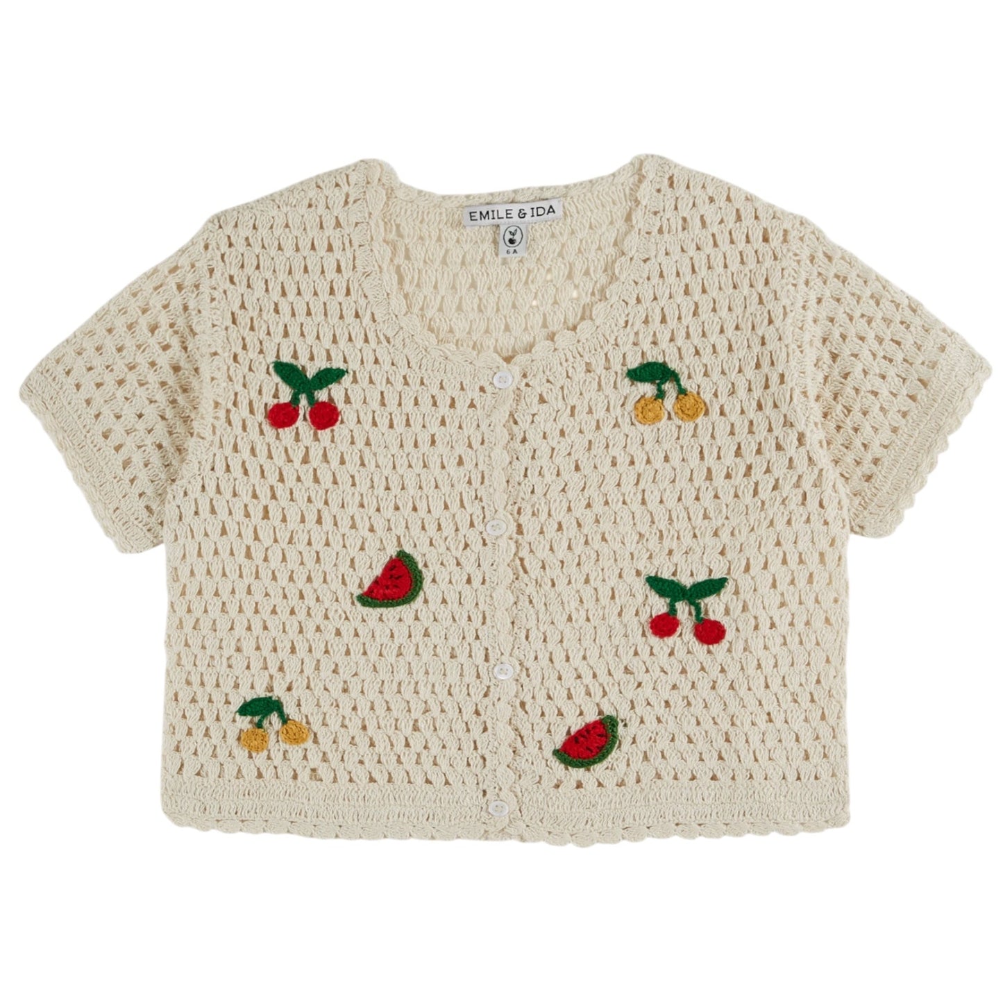 Gehäkelte Jäckchen Fruits von Emile et Ida, Gr. 4-6 Jahre, Farbe: creme