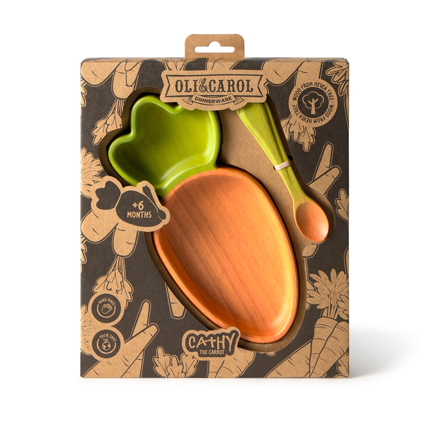 Carrot plate and spoon made of Hevea wood by Oli & Carol