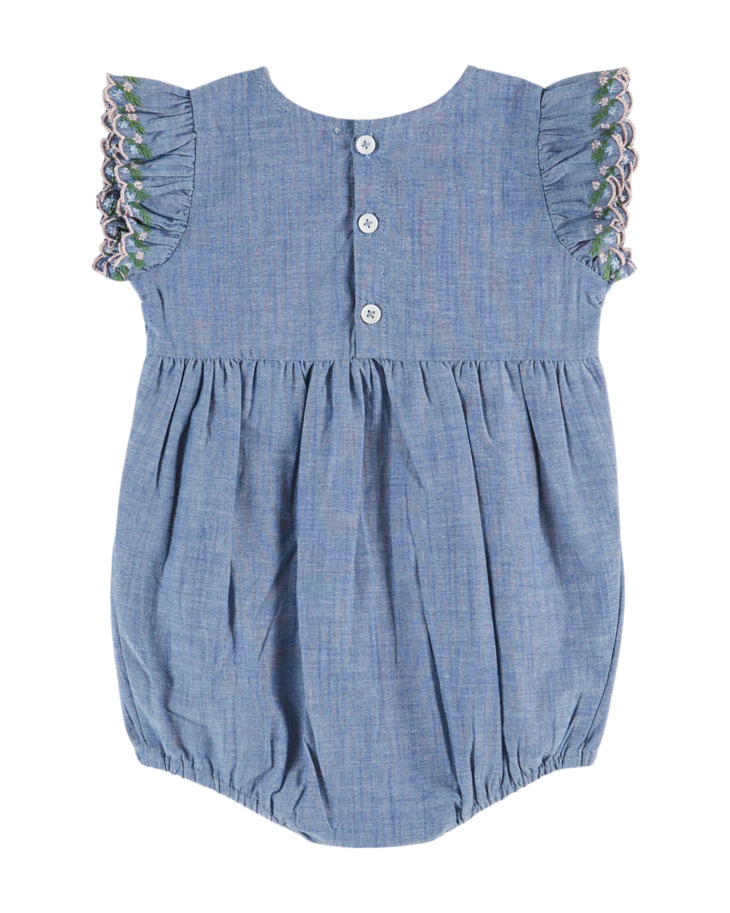 Smocked romper by Emile et Ida, size 3-24 months, color: chambray