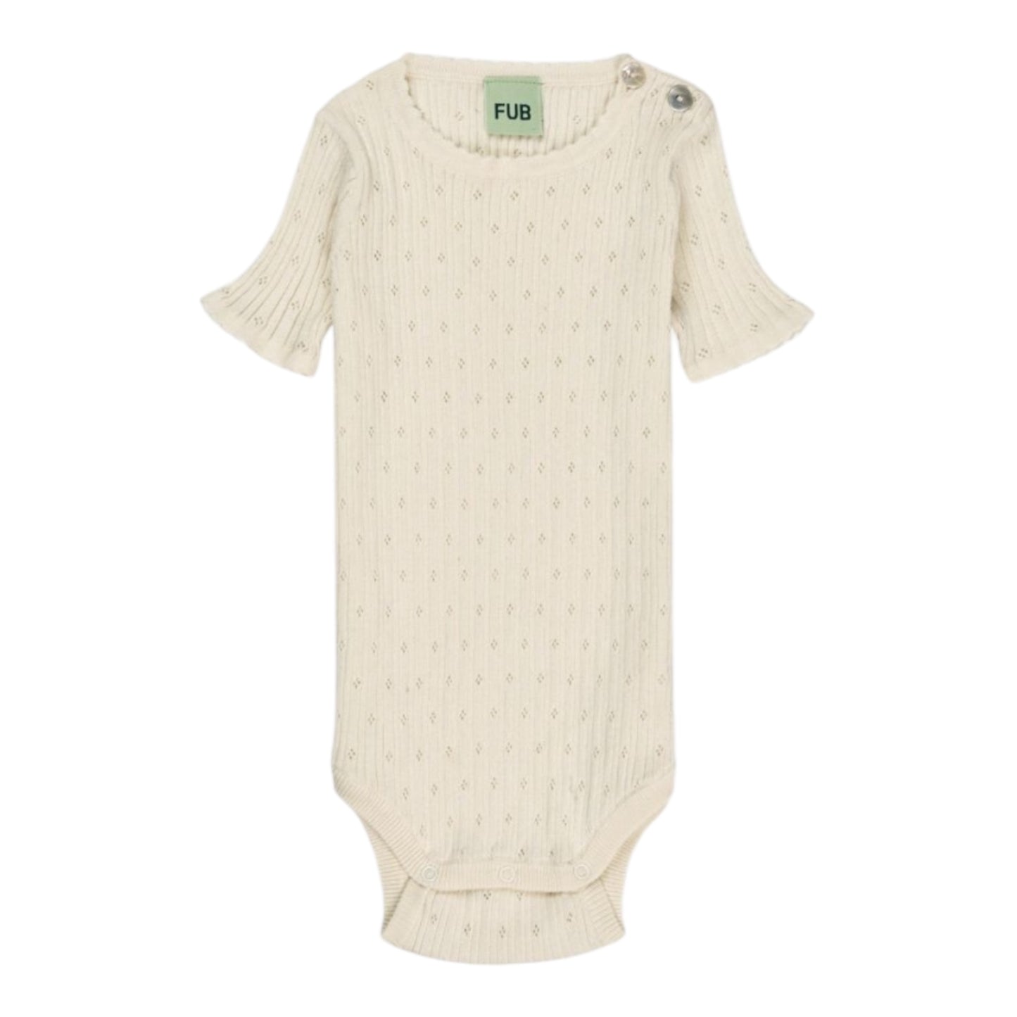 Pointelle bodysuit by Fub made from 100% organic cotton, sizes 62-92, color: ecru