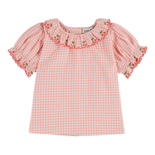 Karierte Bluse mit Stickerei von Emile et Ida, Gr. 6-24 Monate, Farbe: vivi