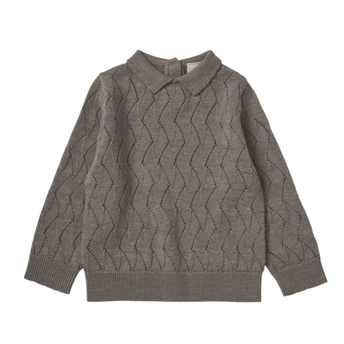 Pointelle pullover by Fub made from 100% merino wool, sizes 62-92, color: hazel melange