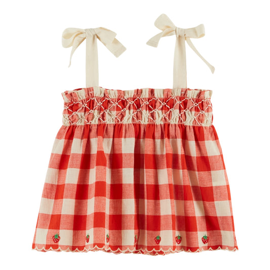 Top mit Erdbeerstickerei von Emile et Ida, Gr. 12-24 Monate, Farbe: vichy rouge