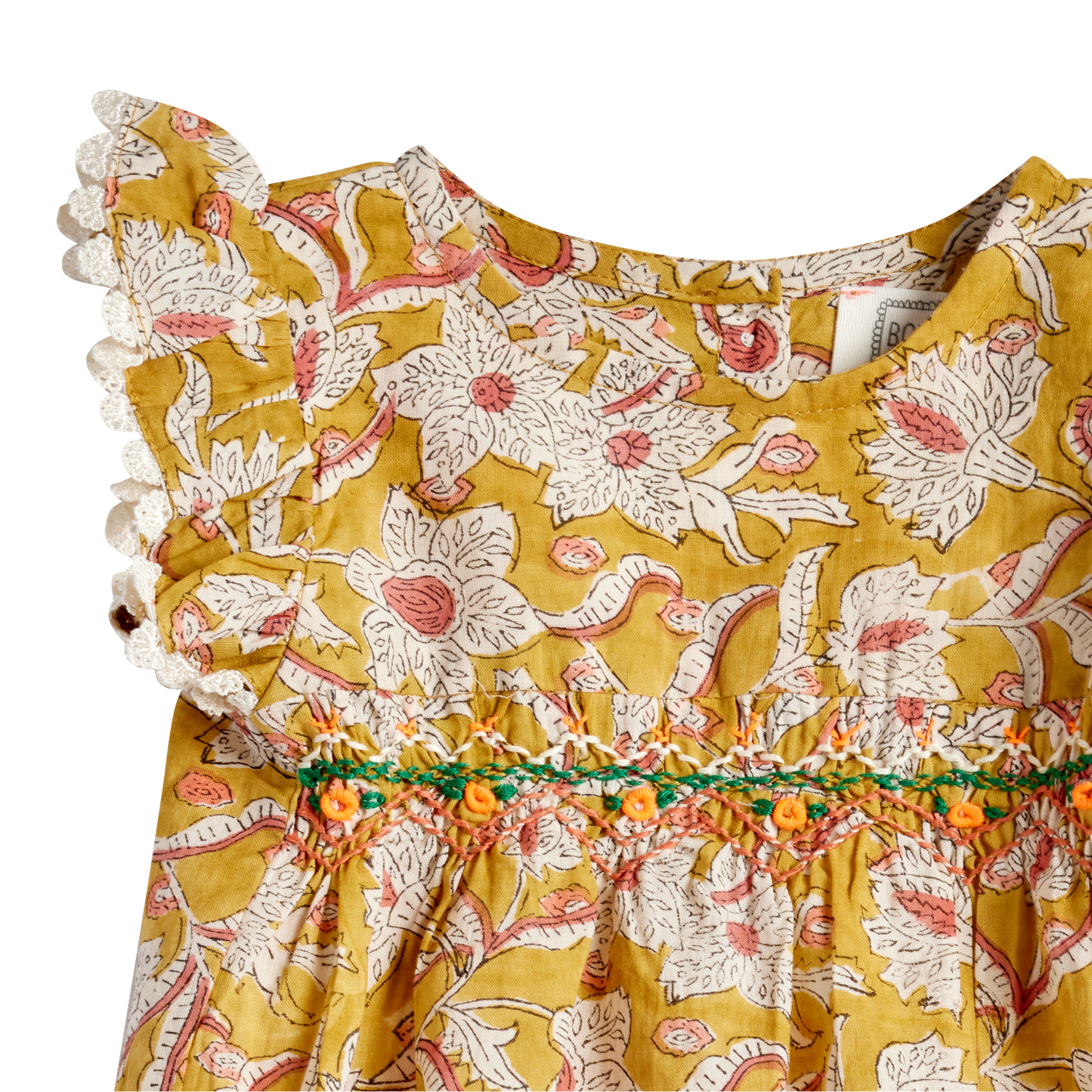 Enterito smock de Bonheur du jour Paris, tallas 3-24 meses, color: cúrcuma