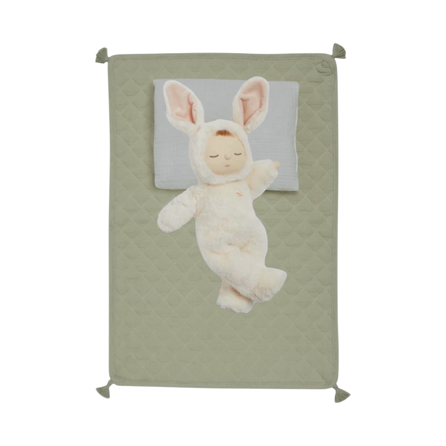 Doll bedding set to match the Olliella doll's pram, color: green
