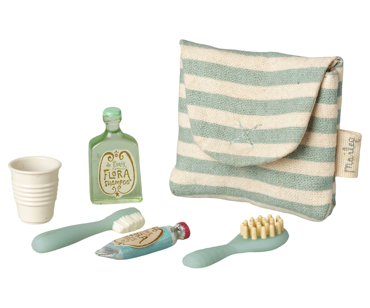 Zahnbürsten-Set in Tasche, Maus – Blau gestreift von Maileg