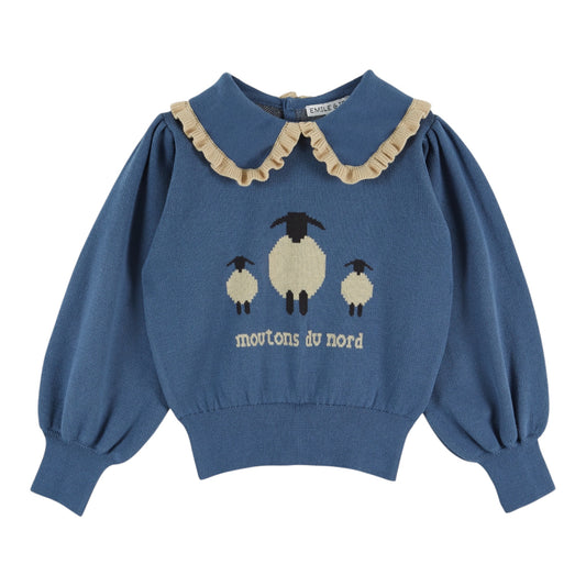 Jacquardpullover mit blauem Schafmuster von Emile et Ida
