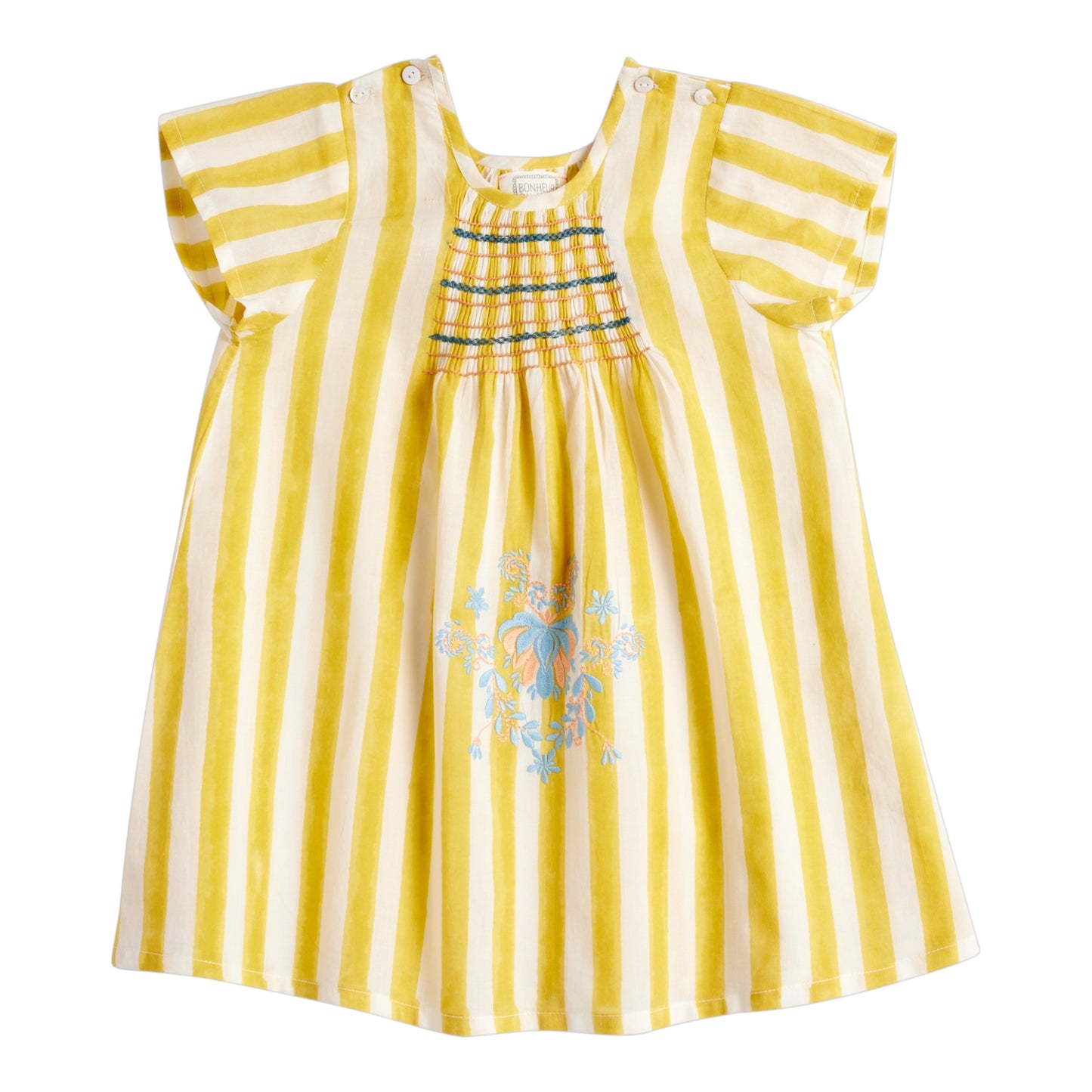 Gestreiftes Kleid von Bonheur du jour Paris, Gr. 4-6 Jahre, Farbe: jaune/ ecru