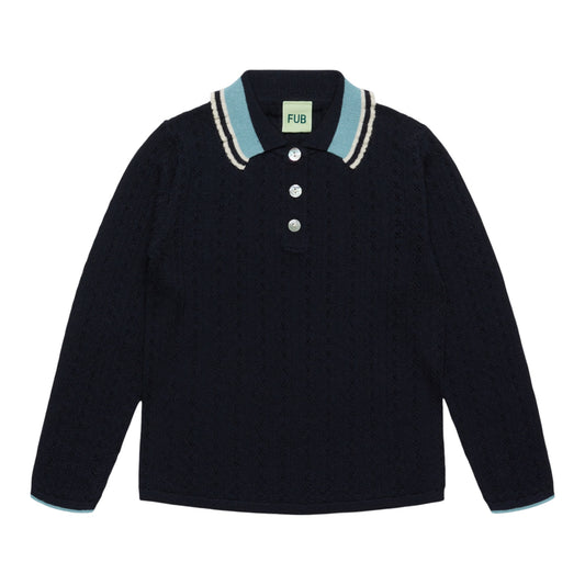 Pointelle Polo aus Merinowolle von Fub, 100-130, Farbe:  dark navy