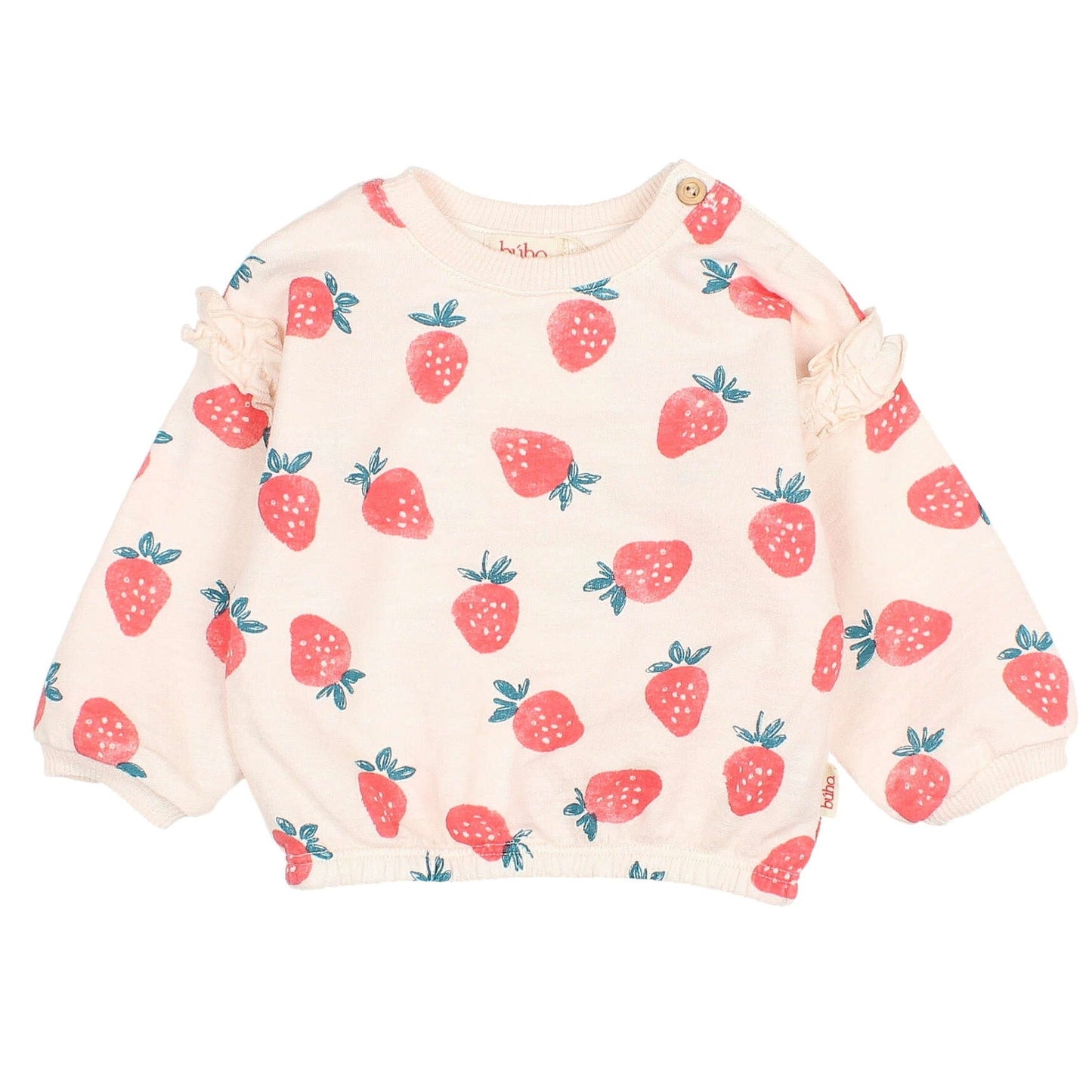 Sweatshirt with strawberries by Búho, size 3-24 months, color: cream pink