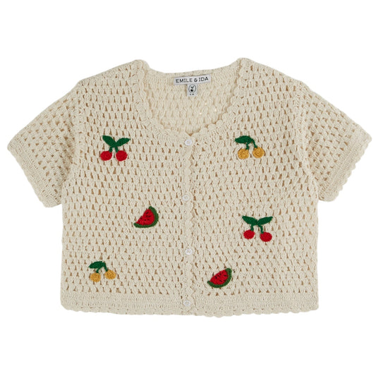 Gehäkelte Jäckchen Fruits von Emile et Ida, Gr. 4-6 Jahre, Farbe: creme