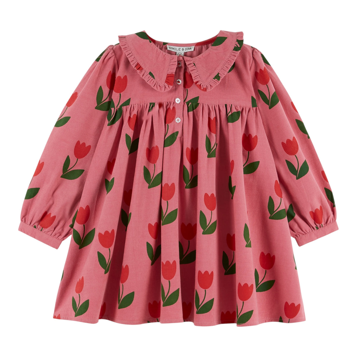 Feinkordkleid mit Tulpen von Emile et Ida, 1-5 Jahre, Farbe: pink