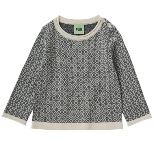 Pullover Jaquard Extrafein gestrickt von Fub aus Merinowolle, Gr. 62-92 Farbe: dark navy/ ecru
