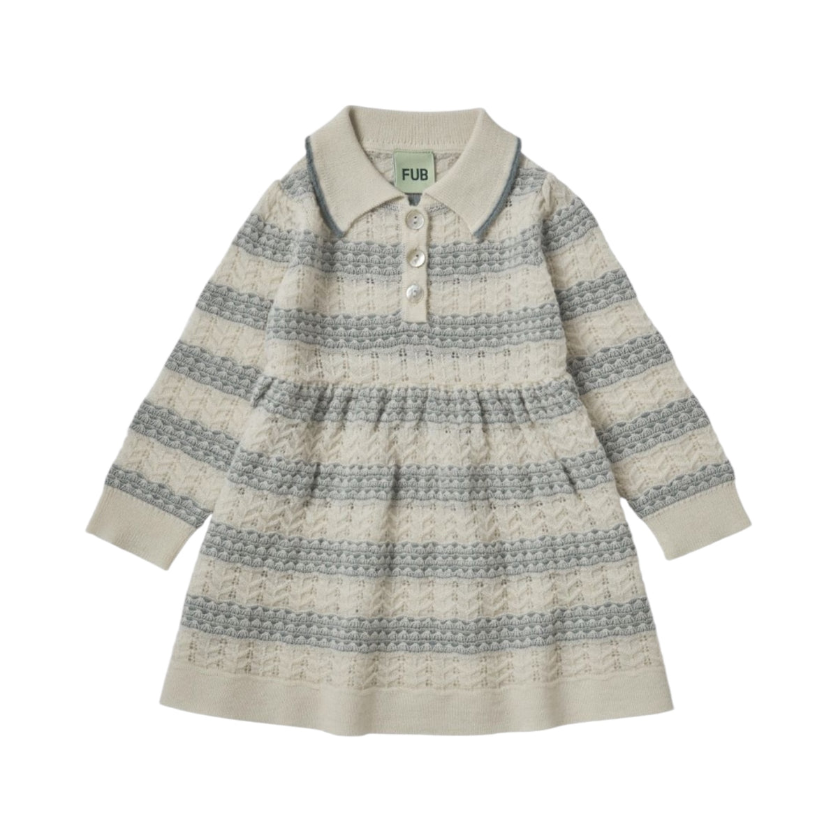 Strick-Kleid von Fub aus 100% Merinowolle, Gr. 62-92 Farbe: ecru/ misty green