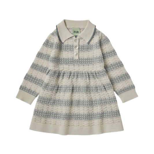 Strick-Kleid von Fub aus 100% Merinowolle, Gr. 62-92 Farbe: ecru/ misty green