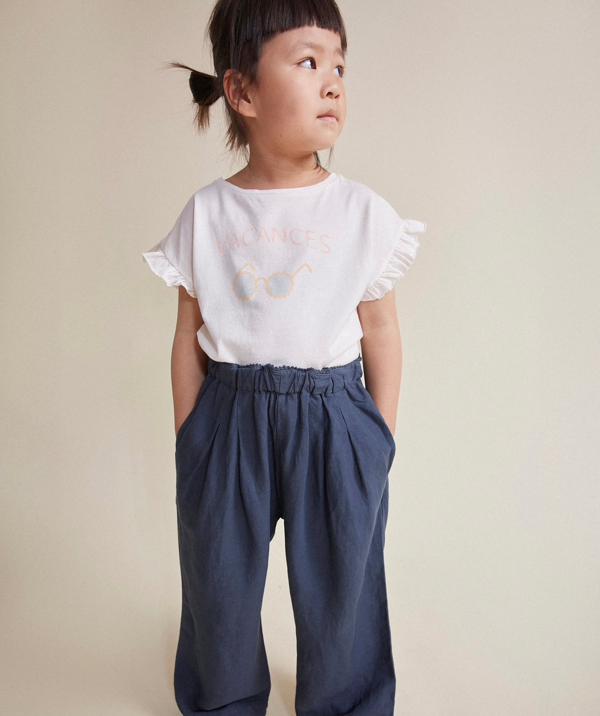 Camiseta con volantes de Búho, talla 3-4 años, color: albaricoque