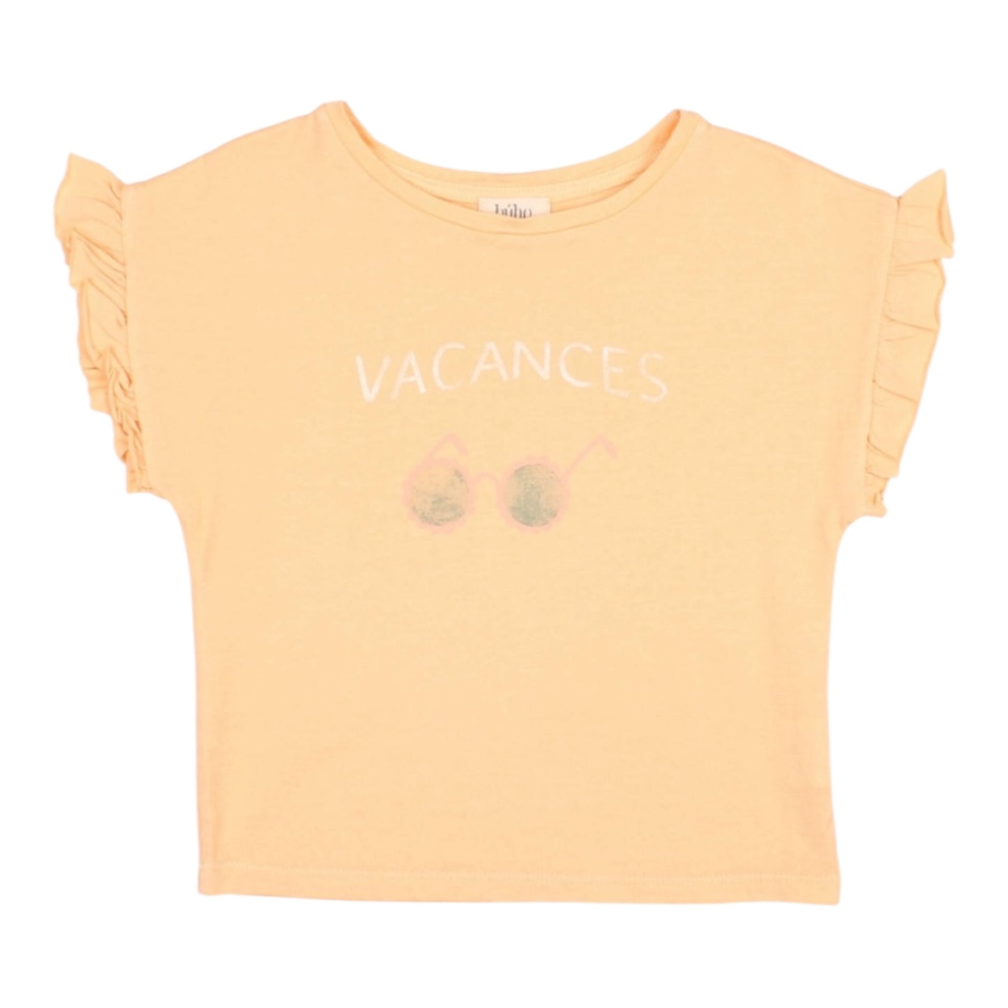 Camiseta con volantes de Búho, talla 3-4 años, color: albaricoque