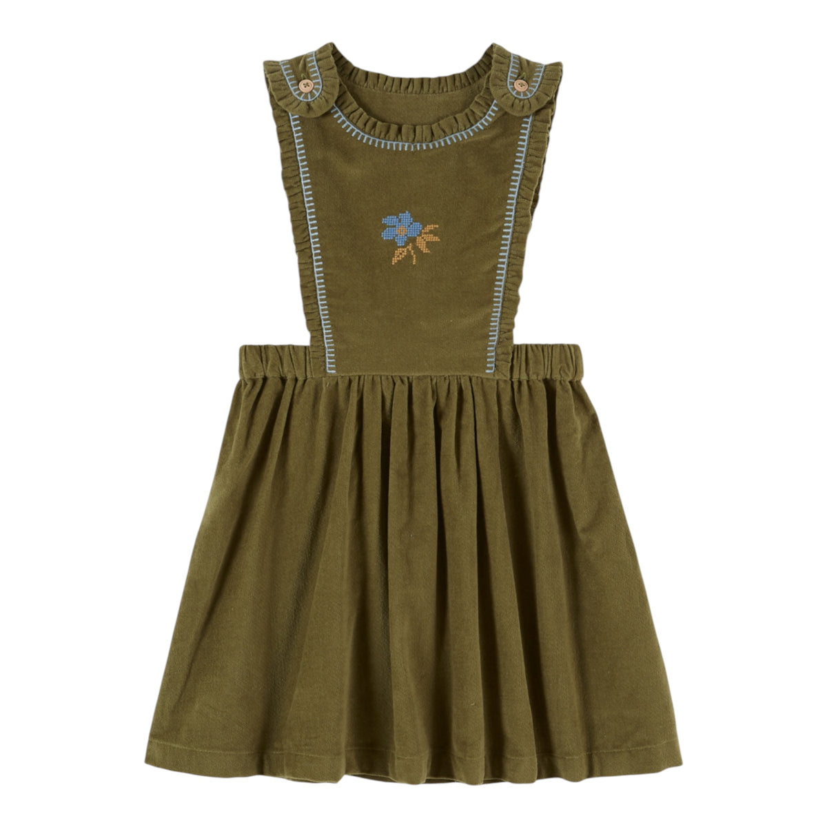 Bestickter Schürzenkleid von Emile et Ida, Farbe: samt pistazie