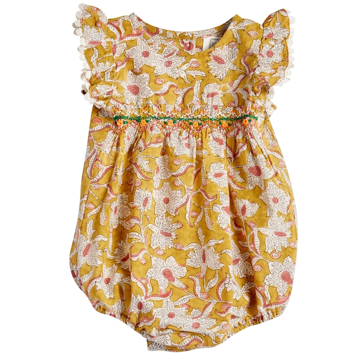 Enterito smock de Bonheur du jour Paris, tallas 3-24 meses, color: cúrcuma