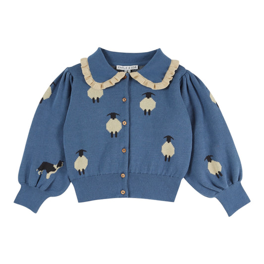 Jacquardjacke mit Schafmuster von Emile et Ida, Gr. 6-24 Monate, Farbe: blue