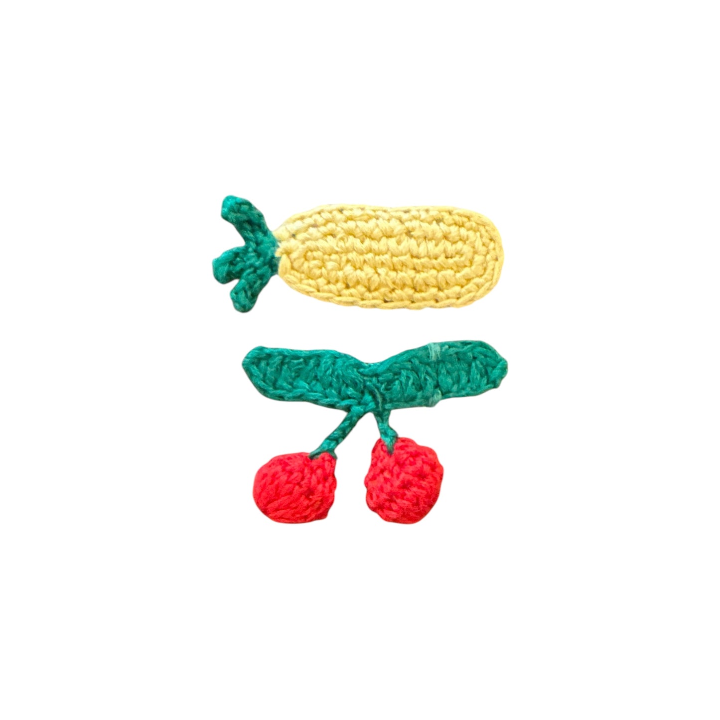 Crocheted hair clips by Emile et Ida, pineapple and cherries