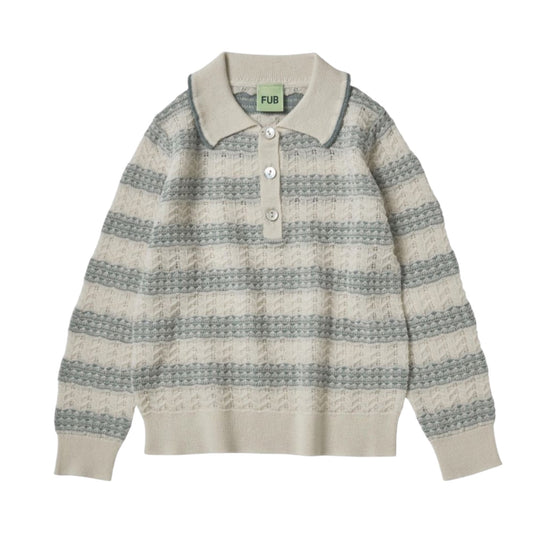Pointelle Polo aus Merinowolle von Fub, Gr. 100-150, Farbe: ecru/misty green