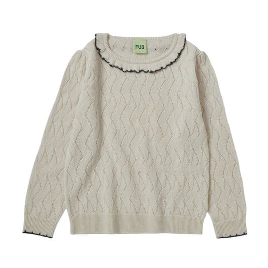 Pointelle Pullover von Fub aus 100% Merinowolle, Gr. 100-150, Farbe: ecru