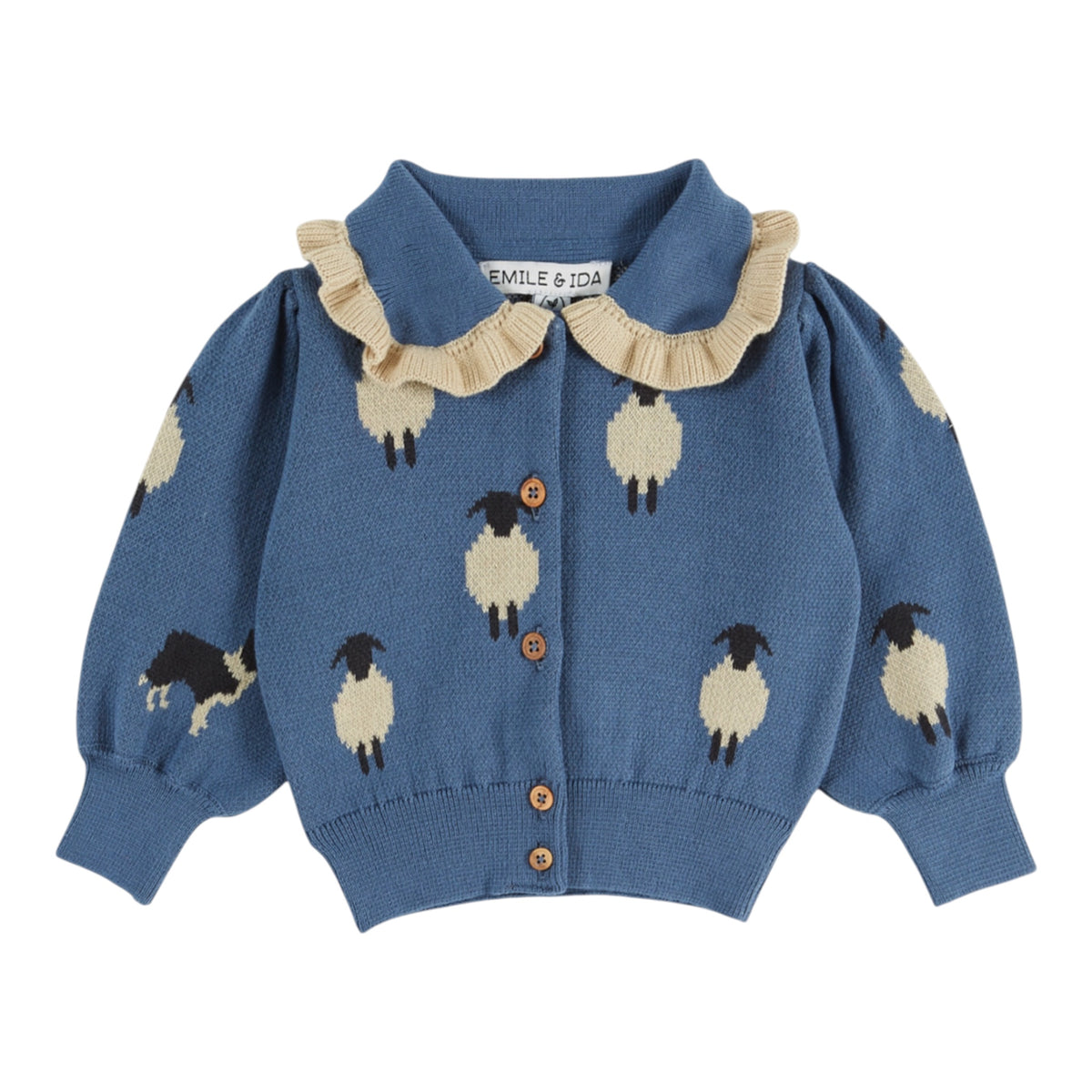 Jacquardjacke mit Schafmuster von Emile et Ida, 3-6 Jahre, Farbe: blue