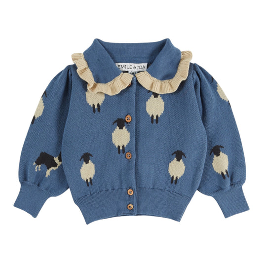 Jacquardjacke mit Schafmuster von Emile et Ida, 3-6 Jahre, Farbe: blue