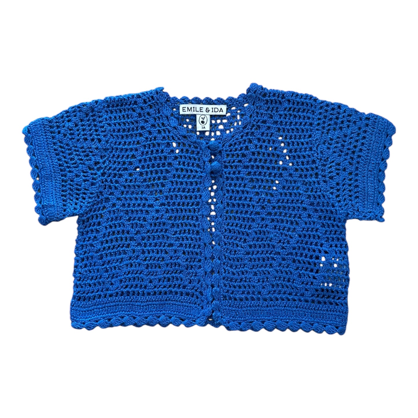 Crocheted cardigan by Emile et Ida, size 3-6 years, color: lagoon
