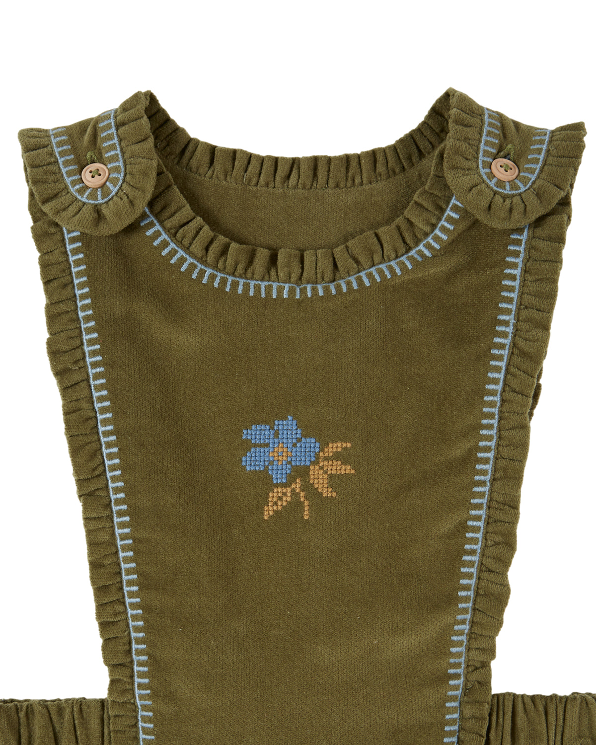 Bestickter Schürzenkleid von Emile et Ida, Farbe: samt pistazie